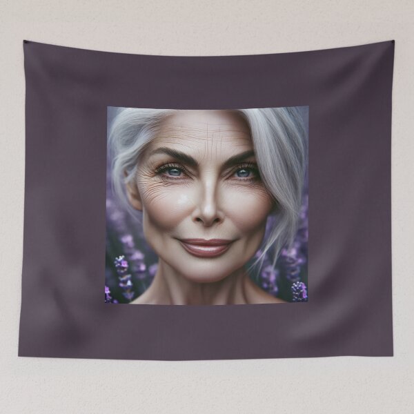 Item preview, Portrait of a woman with silver hair, her face lined with soft wrinkles, reflecting beauty, wisdom, and grace designed and sold by AndreaMart.