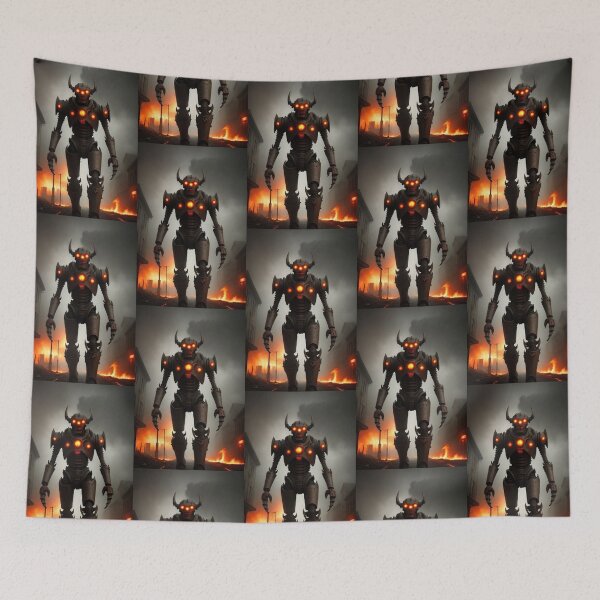 Item preview, Robot Walking Thru a Burning Dark Town designed and sold by TheDarkWardrobe.