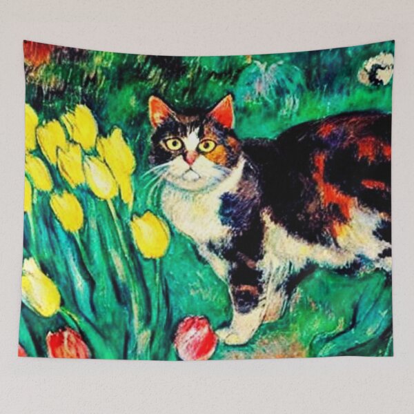 Artikelvorschau, Katze und Tulpen entworfen und verkauft von George Hutton Hunter.