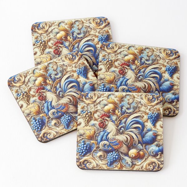 Item preview, Vintage French Folk Art Tile: Cock-a-doodle Flourish designed and sold by stevepmp.