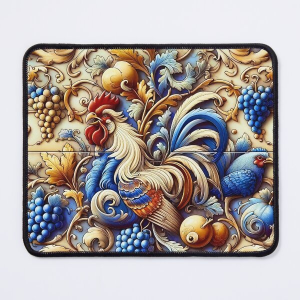 Item preview, Vintage French Folk Art Tile: Cock-a-doodle Flourish designed and sold by stevepmp.