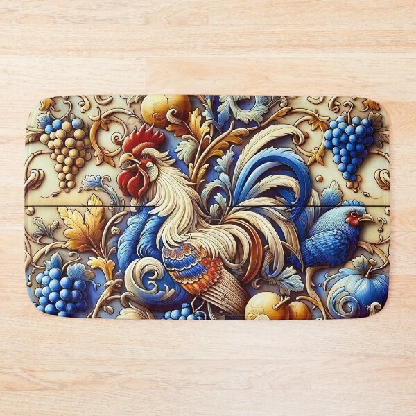 Item preview, Vintage French Folk Art Tile: Cock-a-doodle Flourish designed and sold by stevepmp.