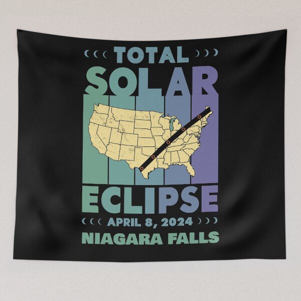 Item preview, Niagara Falls Total Solar Eclipse with MAP - in Green and Blue Hues 2024 April 8 designed and sold by EmeraldeaArt.