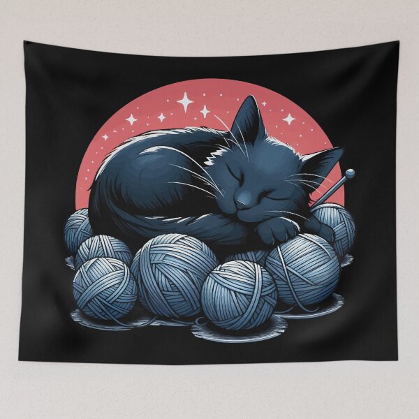 Item preview, Kawaii Sleeping Cat On Yarn Balls designed and sold by TomFrontierArt.