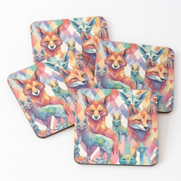 Item preview, beautiful geometric rainbow watercolor fox designed and sold by Lunaawga.