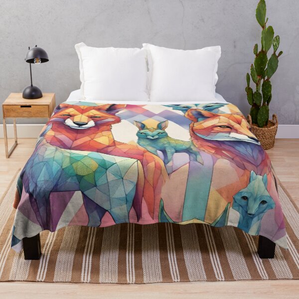 Item preview, beautiful geometric rainbow watercolor fox designed and sold by Lunaawga.