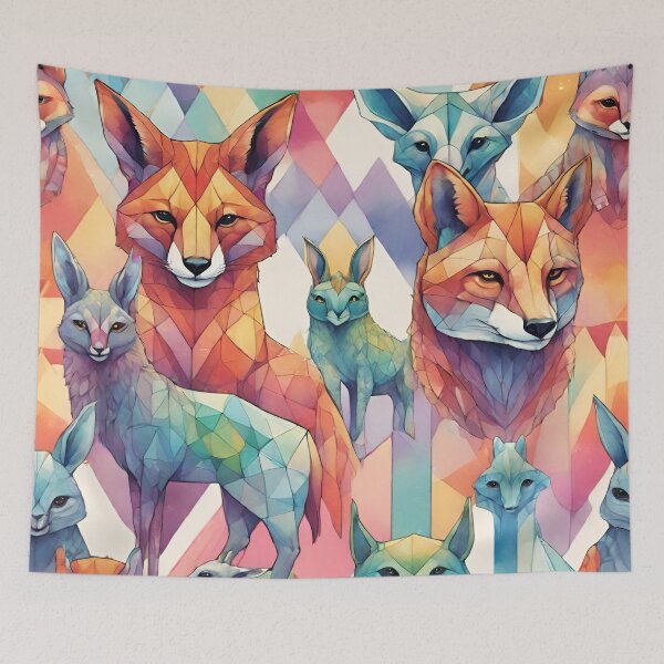 Item preview, beautiful geometric rainbow watercolor fox designed and sold by Lunaawga.