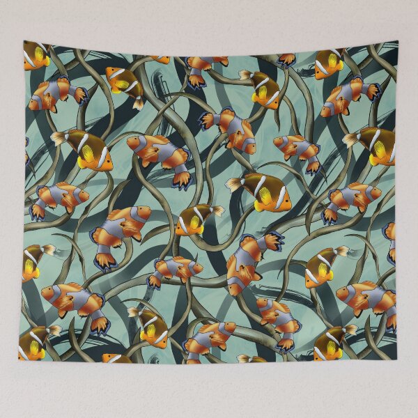 Item preview, Clown fish swimming within seaweed underwater (Green) designed and sold by Khaled Shaban Ali.
