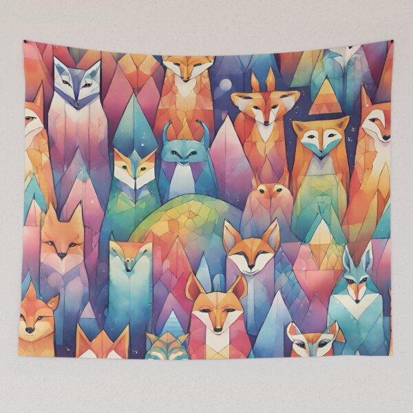 Item preview, beautiful geometric rainbow watercolor fox designed and sold by Lunaawga.