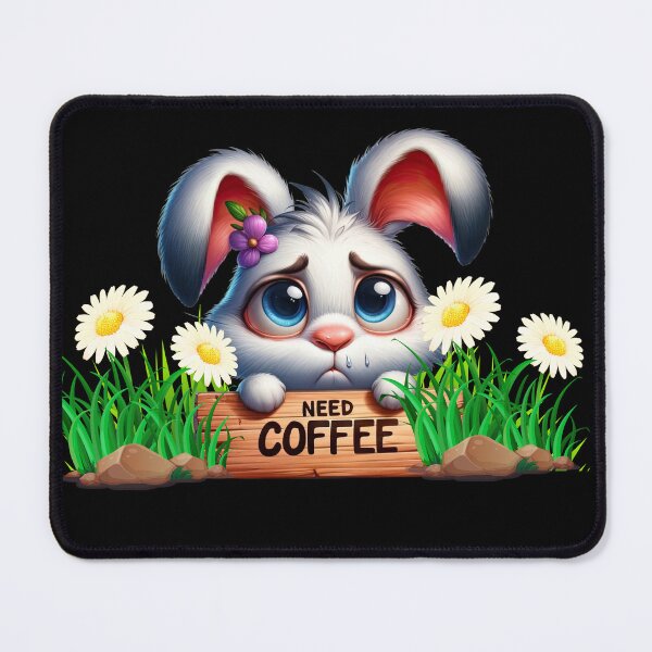 Item preview, Need Coffee Sad Kawaii Bunny designed and sold by martindesignden.