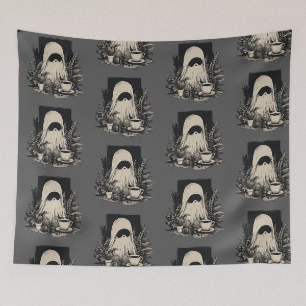 Item preview, Ghost and plants around cup of coffee  designed and sold by DreamVibeShirt.