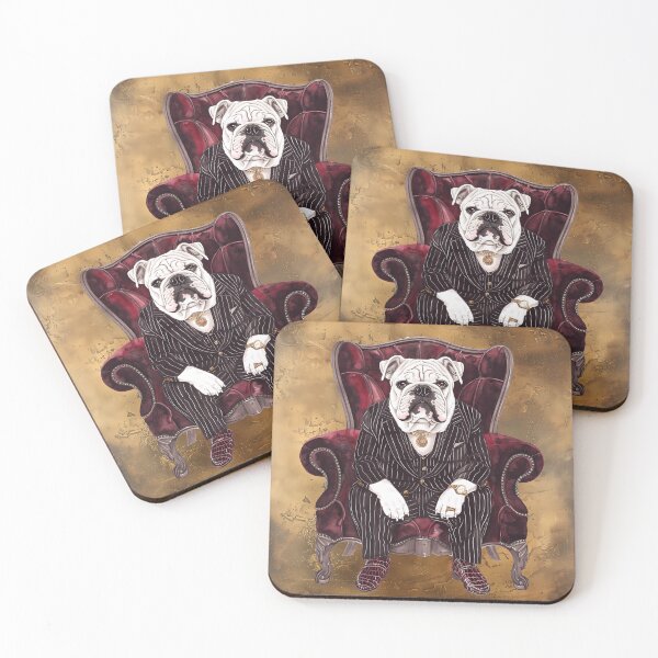 Item preview, Distinguished Bulldog in Suit: Opulent Gold-Themed Artwork - Perfect for Animal Lovers and Luxury Decor Enthusiasts designed and sold by David Balzen.