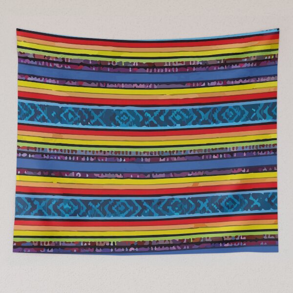 Item preview, Blue yellow mexican poncho embroidered blanket maximalist folk art textile designed and sold by T-Mex.