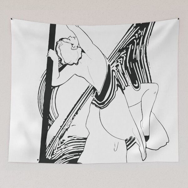 Item preview, Aesthetic Linework Sticker! A pole dancer dancing on a black hole designed and sold by Soratern.