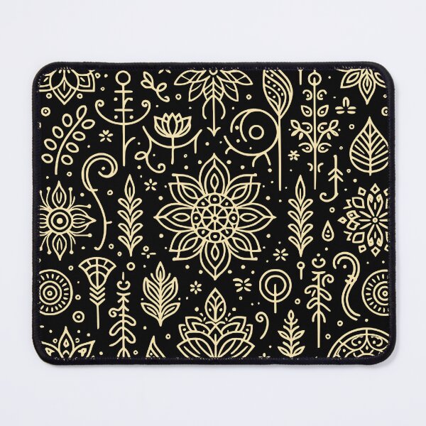 Item preview, Abstract floral and mandala pattern on black designed and sold by ikshvaku.
