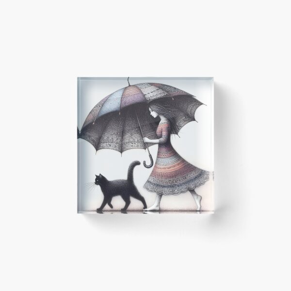 Item preview, Umbrella girl and black cat designed and sold by ManikRaja.