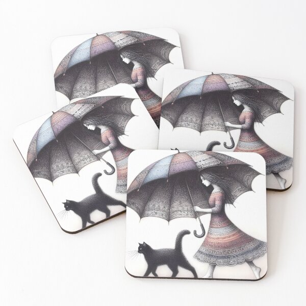 Item preview, Umbrella girl and black cat designed and sold by ManikRaja.
