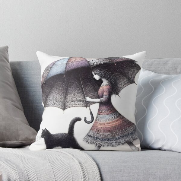 Item preview, Umbrella girl and black cat designed and sold by ManikRaja.