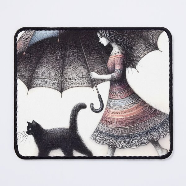 Item preview, Umbrella girl and black cat designed and sold by ManikRaja.