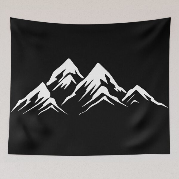 Item preview, Black and White Snow Capped Mountain Silhouette designed and sold by BlendedPrints.