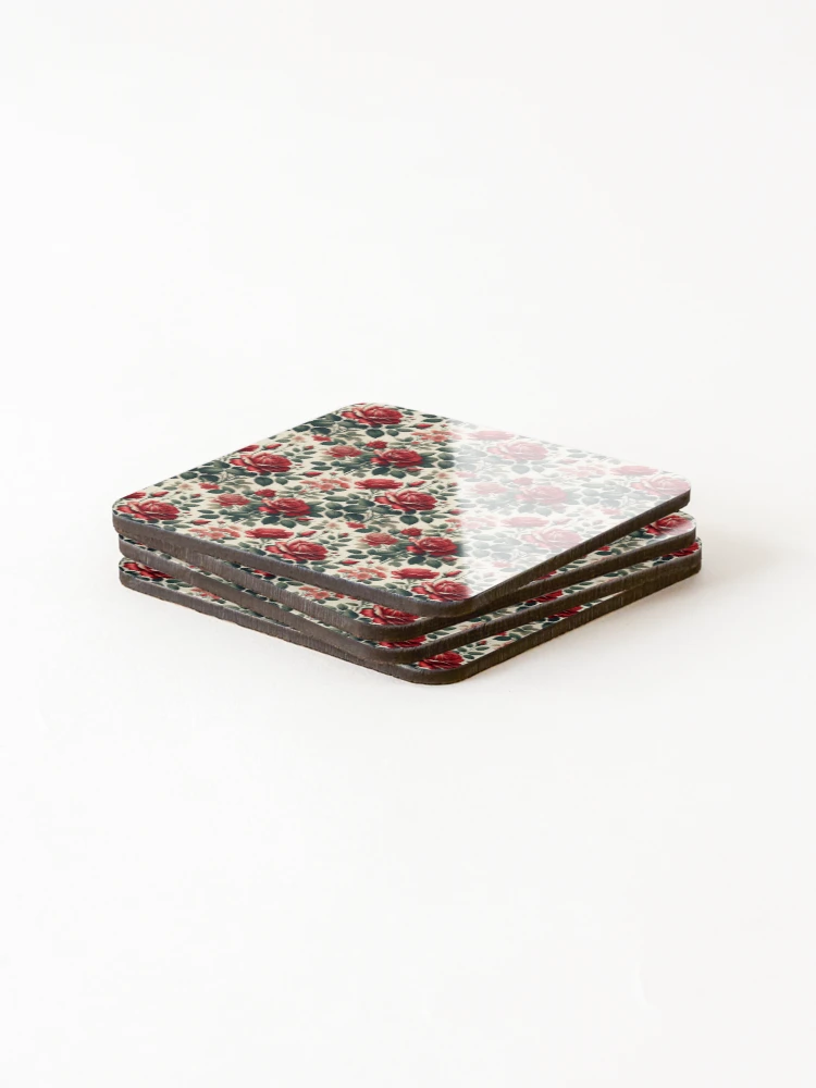Thumbnail 4 of 5, Coasters (Set of 4), Red Rose Pattern designed and sold by Rtim1230.