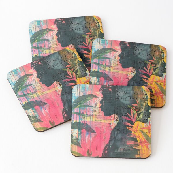 Item preview, Printable Wall Art, Black Woman Wall Art, Mixed Media Collage with Graffiti, Tropical Palms, and Human Silhouettes designed and sold by evk-art.