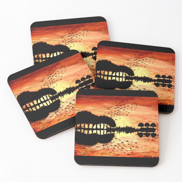 Item preview, Sunset guitar island acrylic painting designed and sold by Aroeldesigns.