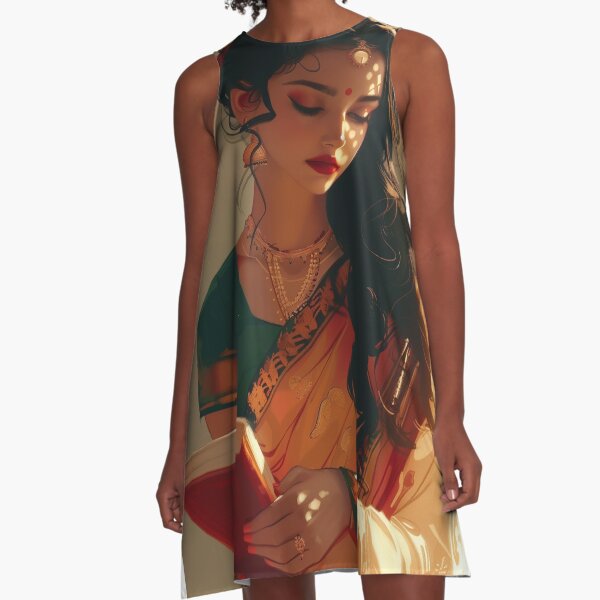 Item preview, Indian Women In Saree Reading Book Art designed and sold by Rockwpapart.