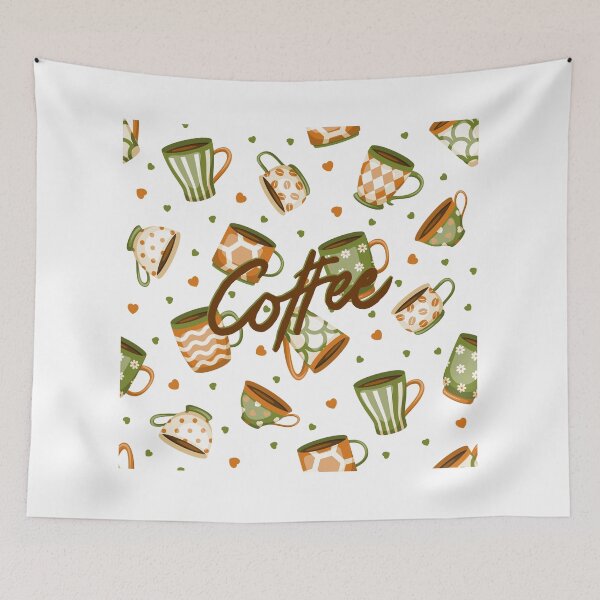 Item preview, Coffee Pattern (Green & Orange) designed and sold by TidyKitchenInc.