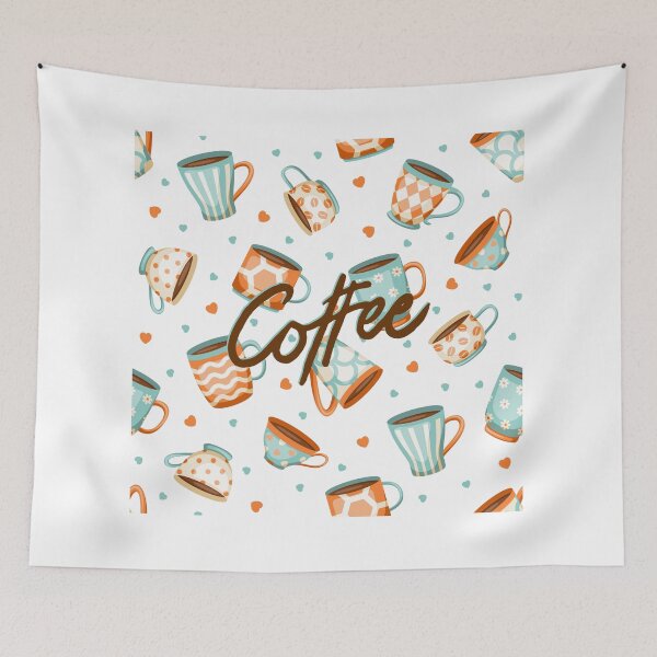 Item preview, Coffee Pattern (Blue & Orange) designed and sold by TidyKitchenInc.
