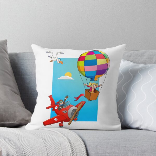 Item preview, Drawing of girl in a hot air balloon and a happy pilot in a red airplane designed and sold by Stef Ringoot, cartoons and illustrations.