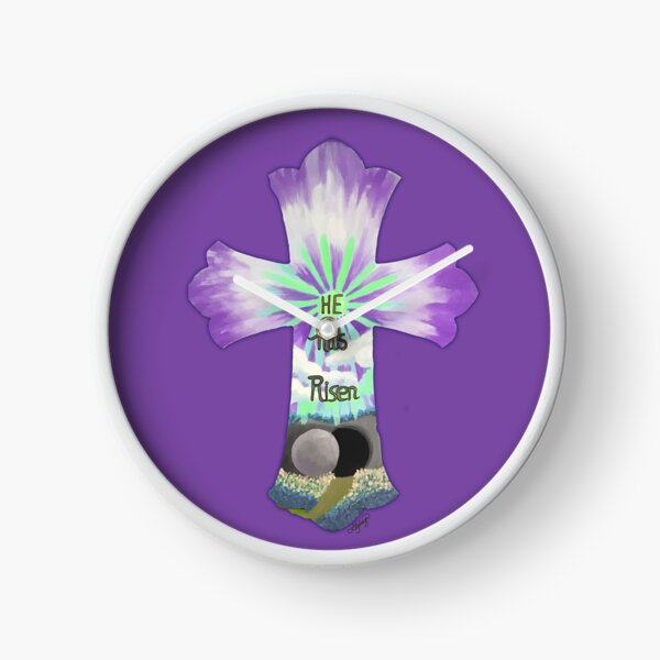Item preview, Easter Cross Purple Illustration quote, "HE has Risen" designed and sold by Ldydesign.