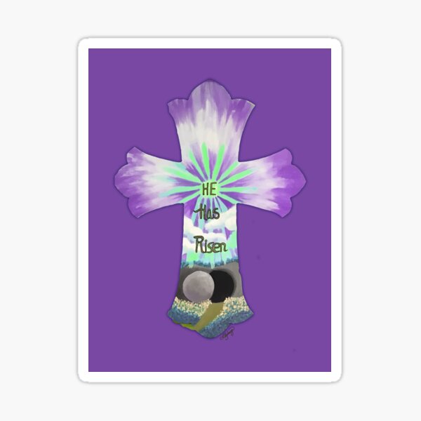 Item preview, Easter Cross Purple Illustration quote, "HE has Risen" designed and sold by Ldydesign.