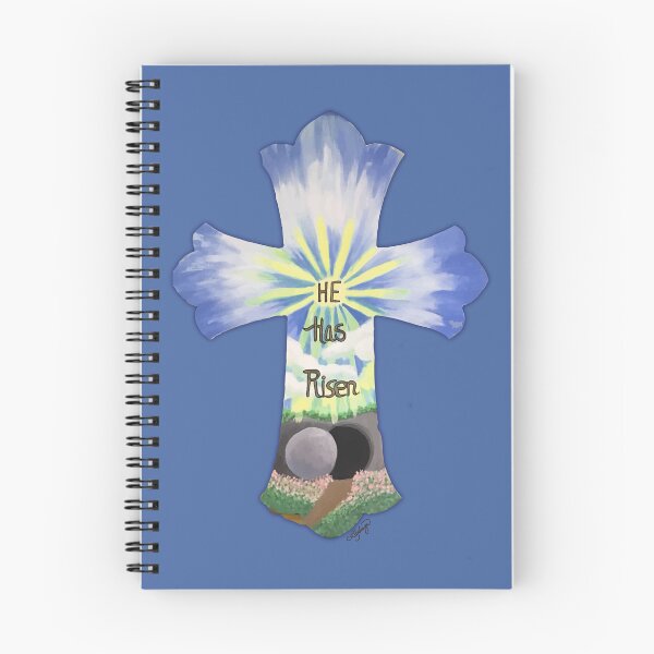 Item preview, Easter Cross blue Illustration quote, "HE has Risen" designed and sold by Ldydesign.