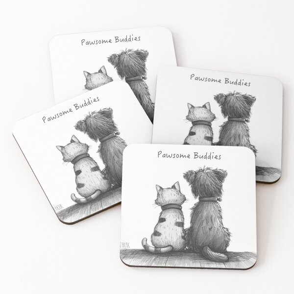 Aperçu de l'œuvre Pawsome Buddies - Chat et chien créée et vendue par IYKbysophie.