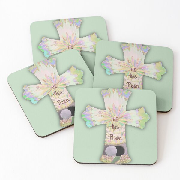 Item preview, Easter Cross Rainbow Illustration quote, "HE has Risen" designed and sold by Ldydesign.