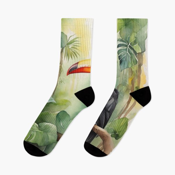 Item preview, Toucan in green forest watercolor painting  designed and sold by shokA Design.