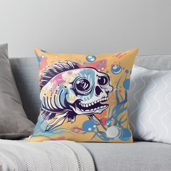 Item preview, Pop Art Fish Skeleton on Vibrant Background designed and sold by ImagineCorner.