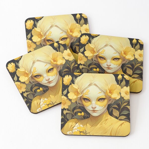 Item preview, ็Girl wearing mask with yellow silk cotton flowers designed and sold by KiraChie.