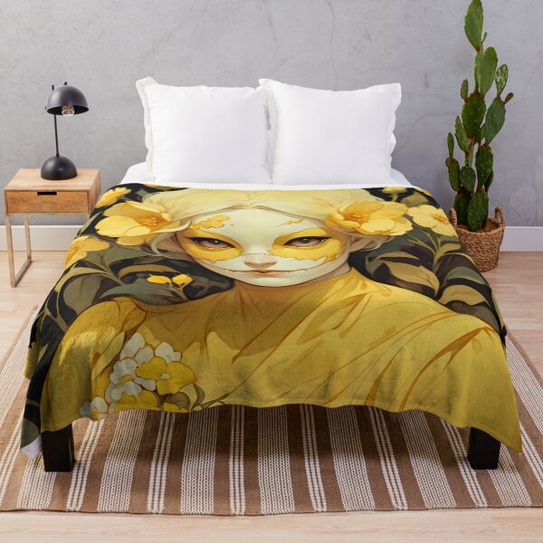 Item preview, ็Girl wearing mask with yellow silk cotton flowers designed and sold by KiraChie.
