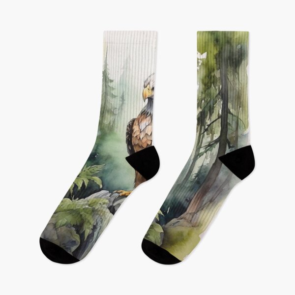 Item preview, Eagle in green forest watercolor painting  designed and sold by shokA Design.