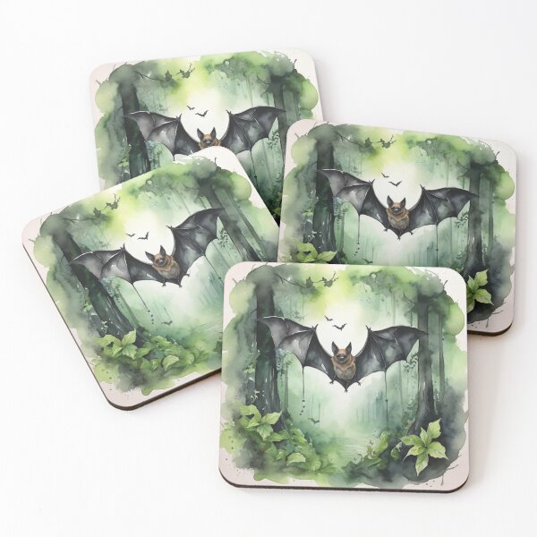 Item preview, Bat in green forest watercolor painting  designed and sold by shokA Design.
