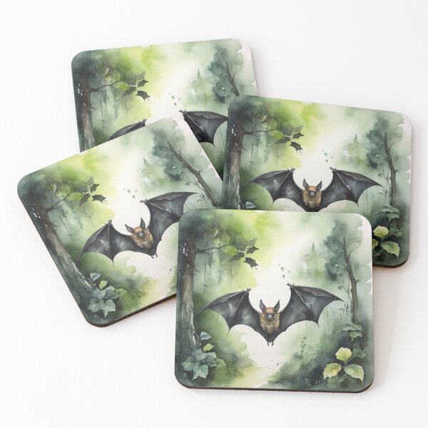 Item preview, Bat in green forest watercolor painting  designed and sold by shokA Design.