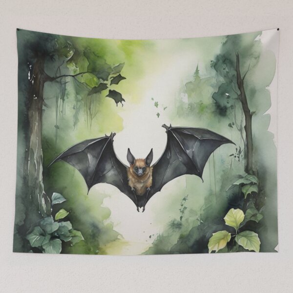 Item preview, Bat in green forest watercolor painting  designed and sold by shokA Design.