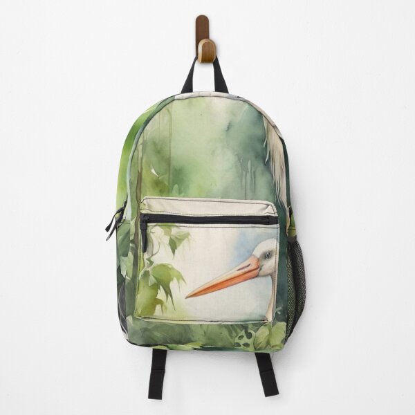 Item preview, Stork in green forest watercolor painting designed and sold by shokA Design.