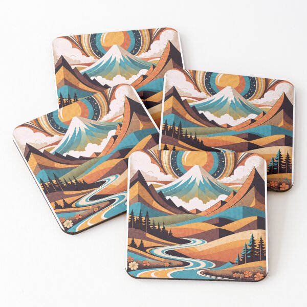 Item preview, Retro 70s Landscape, Orange, Teal #5 designed and sold by Prints and Lifestyle.