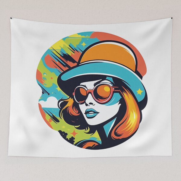 Item preview, Colorful portrait of a woman in a retro look designed and sold by Ink-Kreativ.