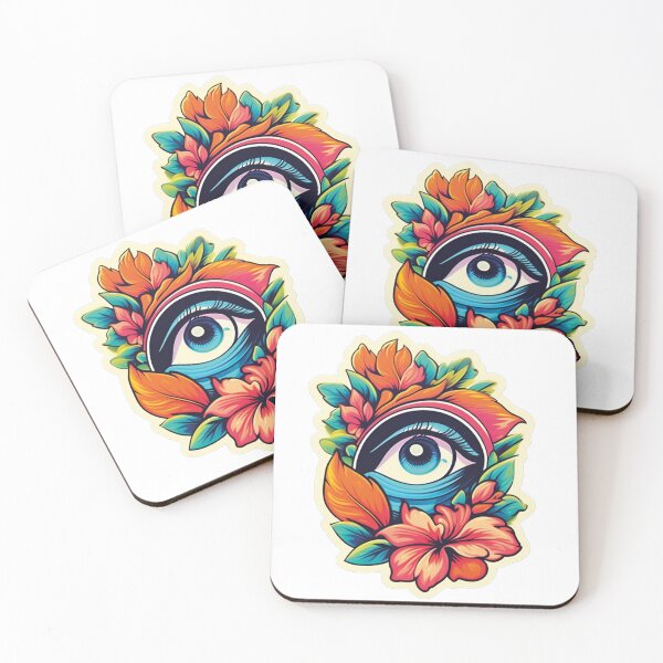 Item preview, Colorful eye surrounded by blooming flowers designed and sold by Ink-Kreativ.