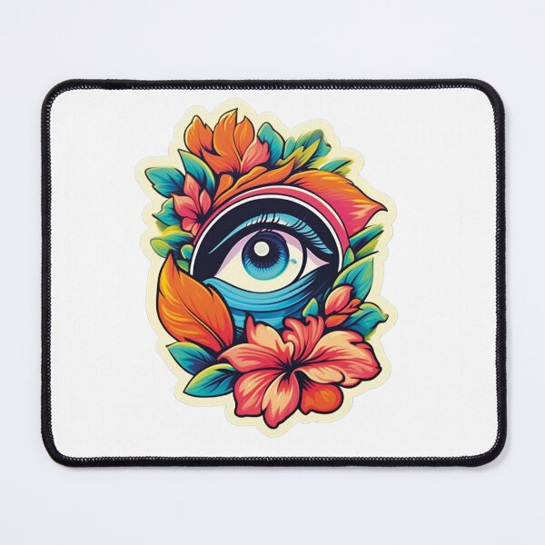 Item preview, Colorful eye surrounded by blooming flowers designed and sold by Ink-Kreativ.