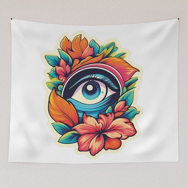 Item preview, Colorful eye surrounded by blooming flowers designed and sold by Ink-Kreativ.